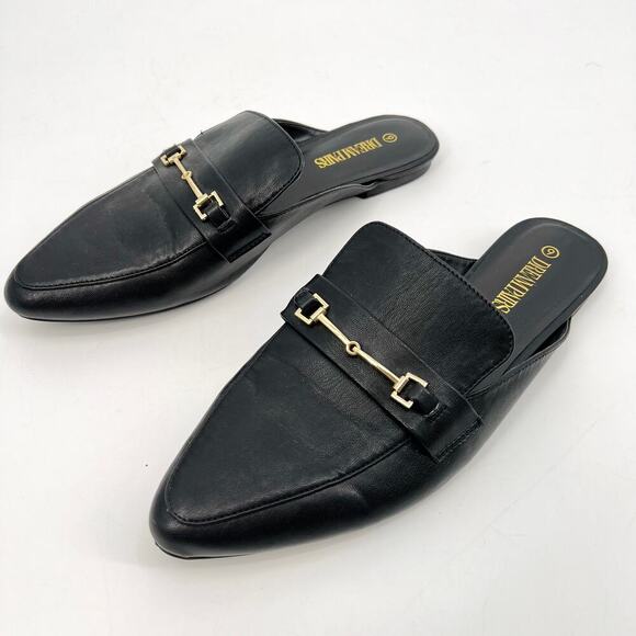 Dream Pairs Black Pointed-Toe Horsebit Flat Mules Women's 9 - Picture 1 of 6